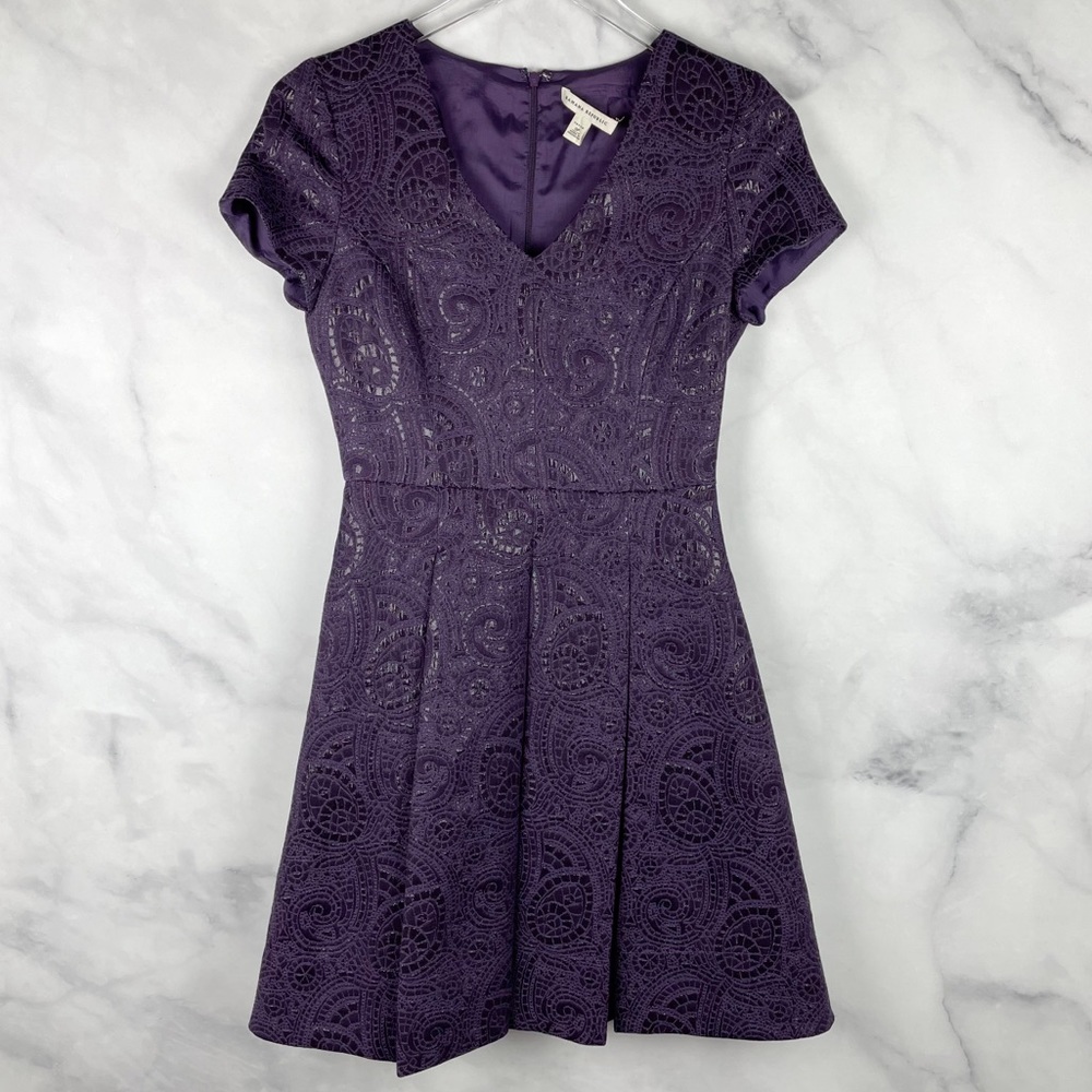 Banana Republic Metallic Jacquard Pleated Fit & Flare Short-Sleeved Mini Dress 0